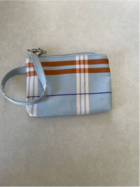 Women's Light Blue & Brown Plaid Wristlet Clutch One Size